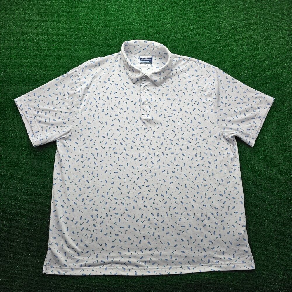 Ben Hogan Polo Shirt Mens 2XL White Short Sleeve Golf Performance All Over Print